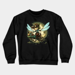 Steampunk Battle Fairy Riding a Dragonfly Crewneck Sweatshirt